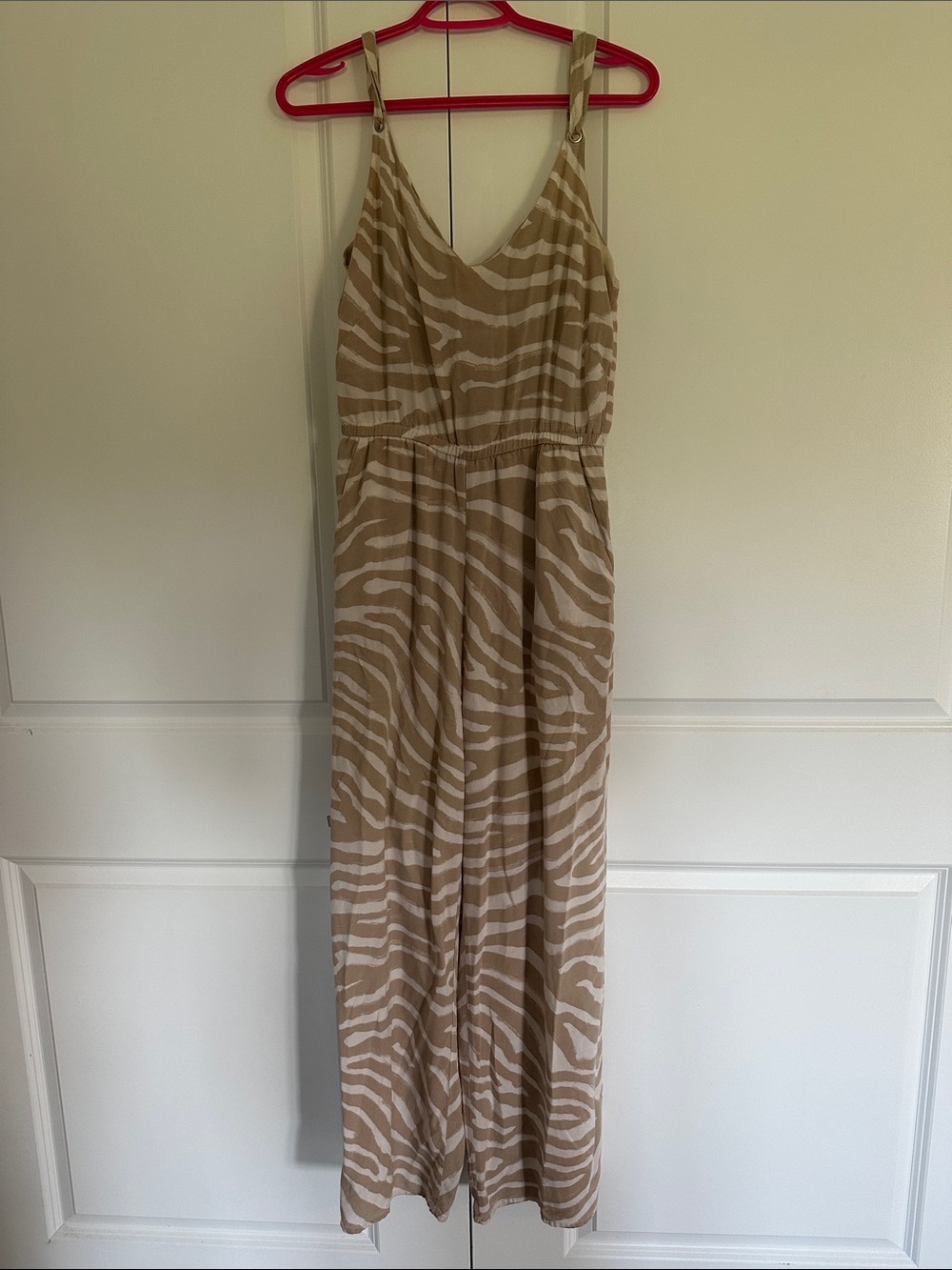 Zara Beige and White Zebra-Print Maxi Dress